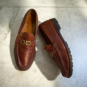 Salvatore Ferragamo Chestnut Leather Slip-Ons